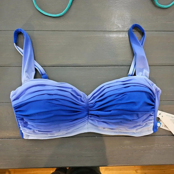 Bleu Rod Beattie Women's Shirred Underwire blue ombre Bikini D-Cup Top size 38 - Picture 2 of 12